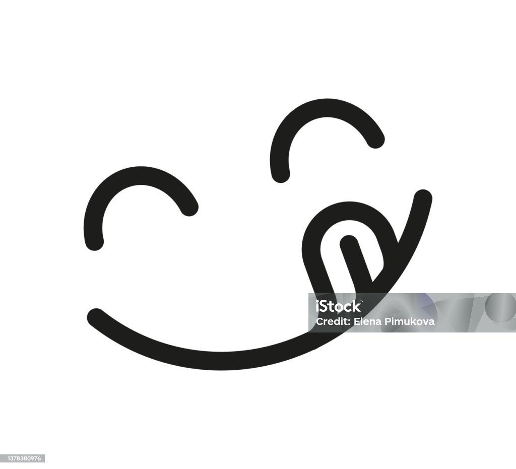 Yummy smile emoji with tongue lick mouth. Delicious tasty food symbol for social network. Yummy and hungry line icon. Savory gourmet. Enjoy food sign. Vector illustration isolated on white background Yummy smile emoji with tongue lick mouth. Delicious tasty food symbol for social network. Yummy and hungry line icon. Savory gourmet. Enjoy food sign. Vector illustration isolated on white background. Icon Symbol stock vector