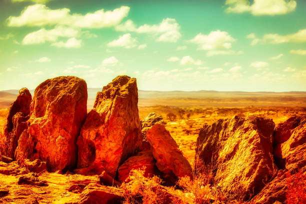 Broken Hill, Australia- October 16 2009 : on the hill in the outback different rocks are visible