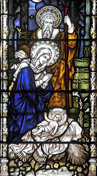 nativity janela - stained glass jesus christ glass church imagens e fotografias de stock