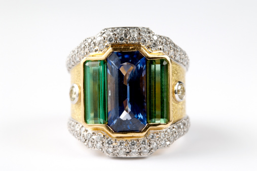 Luxury sapphire diamond ring isolated on white background