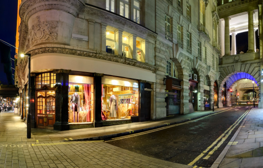 Clothing store at street corner in the heart of luxurious district Piccadilly in London