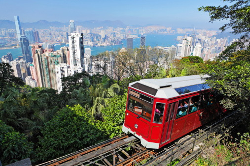 Tourist tram at the Peak in Hong Kong