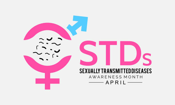 sexuell übertragbare krankheiten awareness-monat. vektorvorlage für banner, karte, poster, hintergrund. - sexually transmitted disease stock-grafiken, -clipart, -cartoons und -symbole