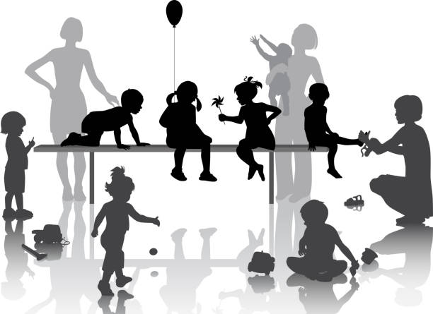 kinder spielen - child silhouette mother parent stock-grafiken, -clipart, -cartoons und -symbole