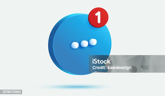 istock Message notification icon with number alarm message concept. Speech bubble on background. Sign and Symbol with blue speech bubble 3d vector Illustration. 1378472002