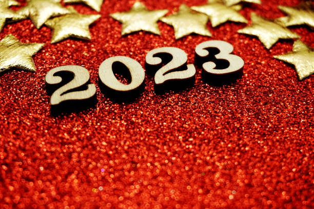 istock Happy New year 2023 with space copy on red glitter background 1378476788