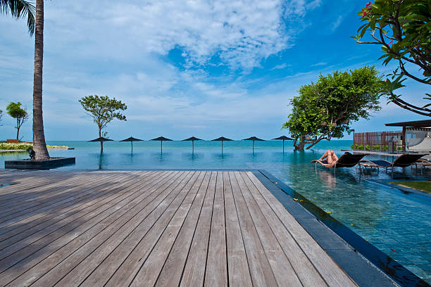 istock Terrace by an infinite style swimming pool 137848305