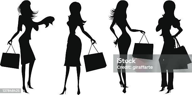 Silhouettes De Shopping Femmes 1 Vecteurs libres de droits et plus d'images vectorielles de Adulte - Adulte, Beauté, Cadeau