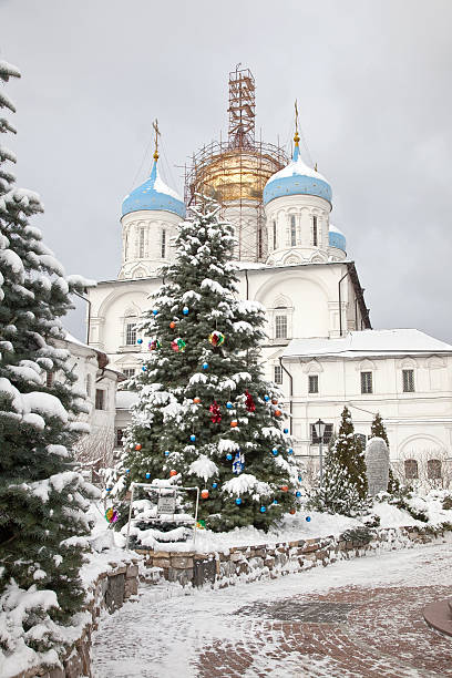 istock New-year fir tree on background a temple 137849572