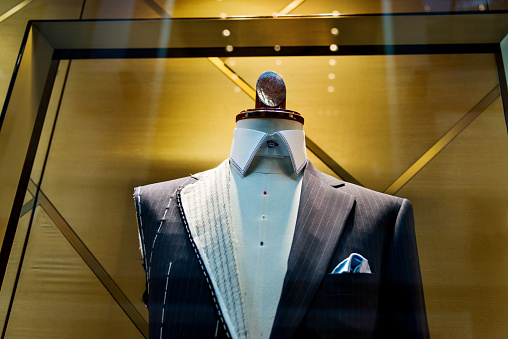 Business suit on mannequin in the shop.