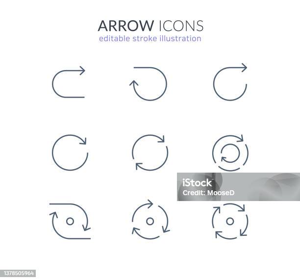 Circle Arrow Line Icon Set For Web And App Stok Vektör Sanatı & Ok İşareti‘nin Daha Fazla Görseli - Ok İşareti, Ok, Çember