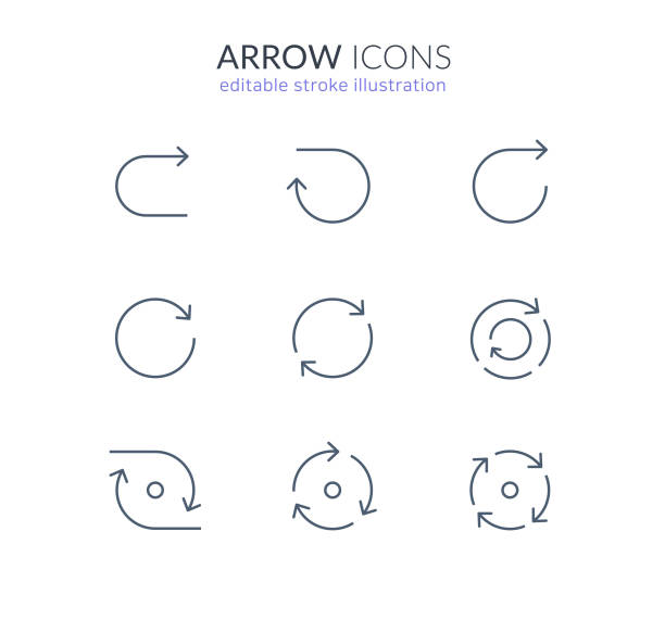 circle arrow line icon set for web and app backward, forward, refresh, loop, sync arrows. editable stroke vector illustration change stock illustrations