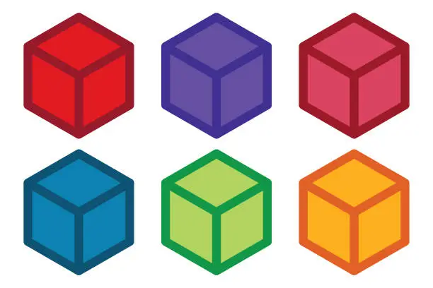 Vector illustration of Multicolored Flat Dice Set of 6-sided dice