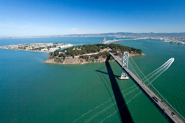 San Francisco Bay bridge aerial stock photo