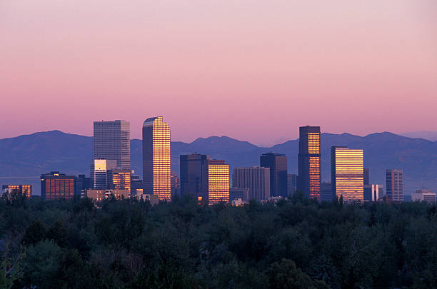 Denver Skyline at Sunrise Denver Skyline at Sunrise foothills photos stock pictures, royalty-free photos & images
