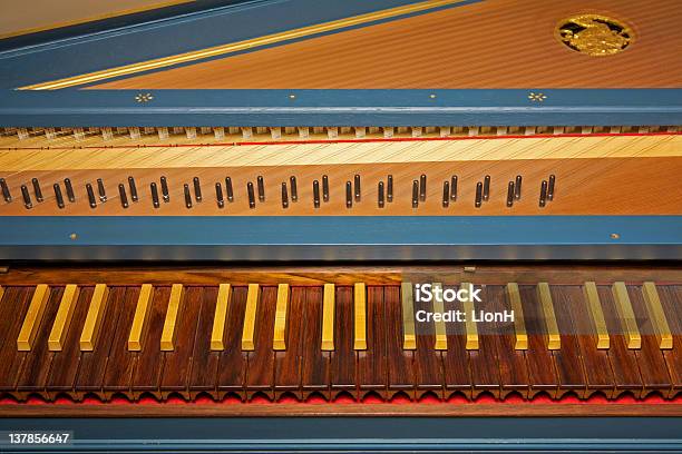 Blue Spinet With Brown Wooden Keyboard Stock Photo - Download Image Now