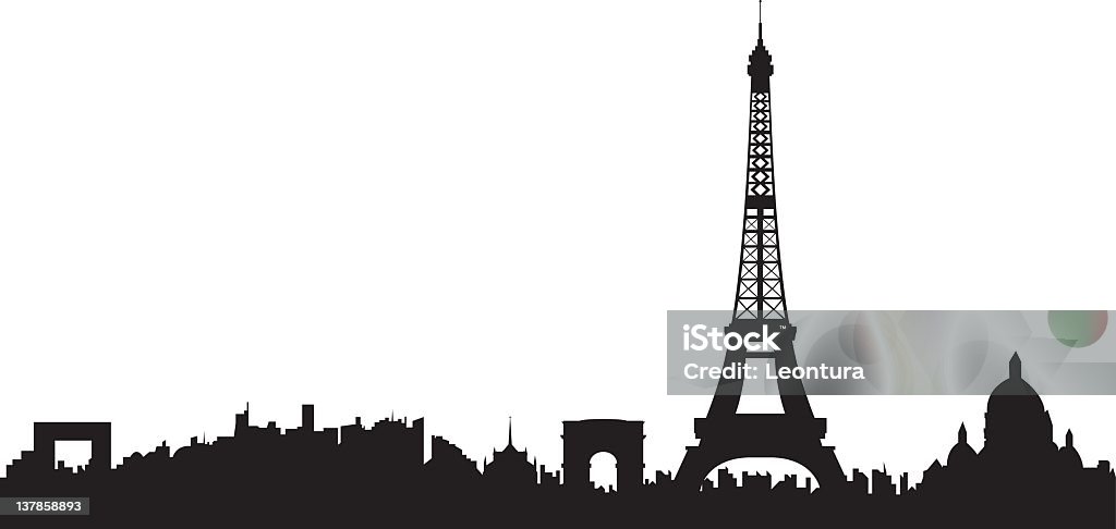 Paris Skyline Silhouette of Paris. The Eiffel Tower is detailed and on a separate layer so can be moved or used separately. (vector) Paris - France stock vector