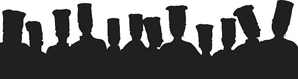 부엌에 요리사가 너무. - chef silhouette hat large group of people stock illustrations