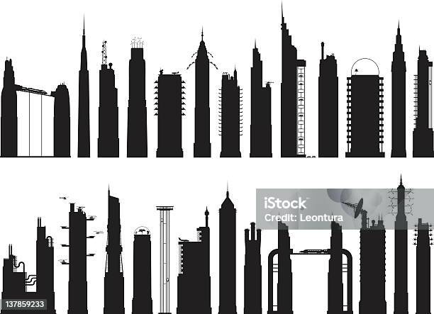 Dwadzieścia Pięć Futurystyczny Budynków - Stockowe grafiki wektorowe i więcej obrazów Architektura - Architektura, Bez ludzi, Białe tło