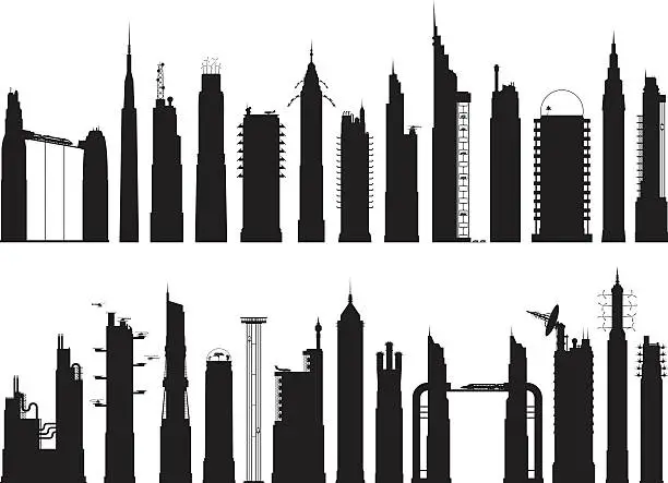 Vector illustration of Twenty-five Futuristic Buildings