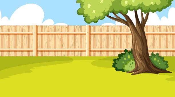 フェンス付き裏庭のシーン - picket fence fence picket front or back yard点のイラスト素材／クリップアート素材／マンガ素材／アイコン素材