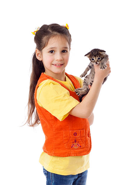 istock Smiling little girl with kitty in hands 137863639
