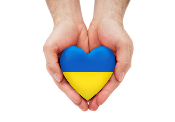 istock Ukrainian heart in hands isolated on white background with clipping path 1378644433
