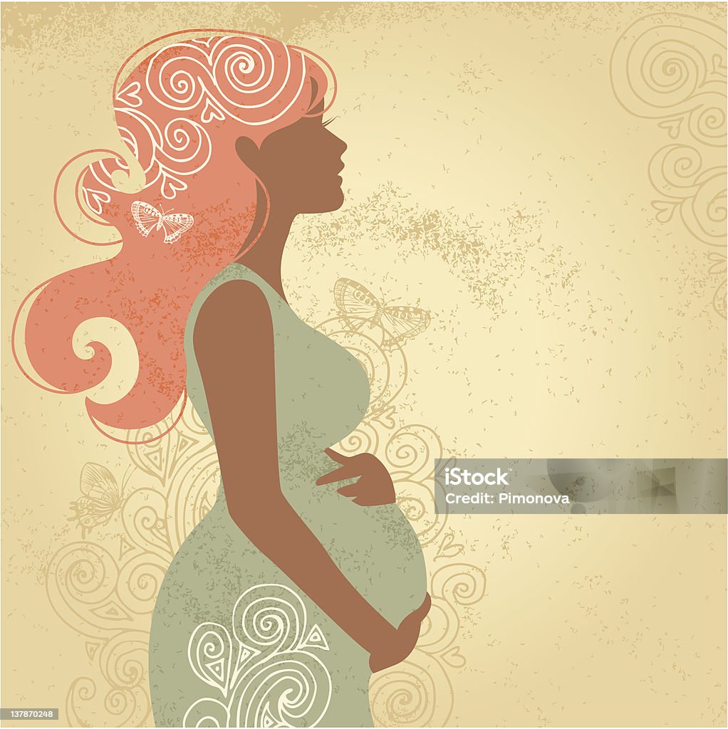Silhouette of pregnant woman Silhouette of pregnant woman in flowers in retro style Pregnant stock vector