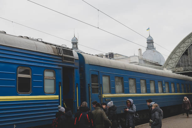 Train station in Lviv, Ukraine stock photo