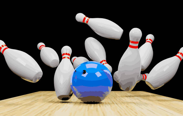 ilustrações de stock, clip art, desenhos animados e ícones de bowling strike with skittles and a ball.vector illustration. - boliche de dez paus