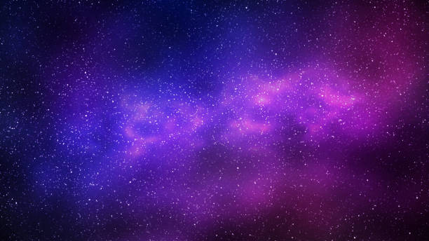 istock Night starry sky and bright purple blue galaxy, horizontal background 1378733564