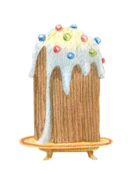 illustrazioni stock, clip art, cartoni animati e icone di tendenza di illustrazione ad acquerello della torta di pasqua. - fruitcake food white background isolated on white