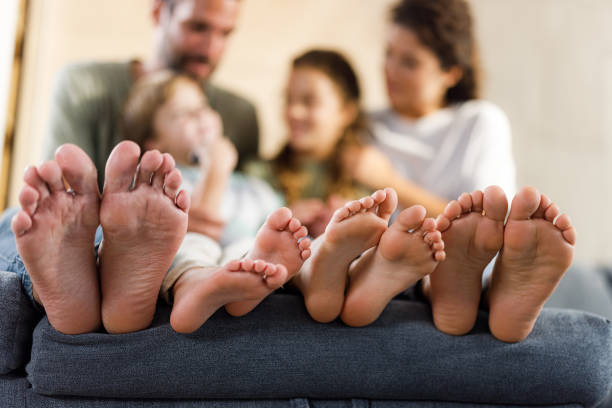 barefoot family at home! - sole of foot imagens e fotografias de stock