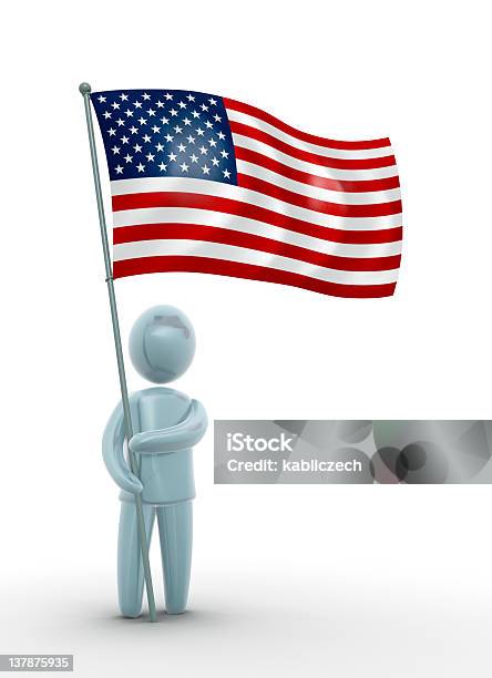 Bandeira Dos Estados Unidos - Fotografias de stock e mais imagens de Fundo Branco - Fundo Branco, Porta-bandeira - Porta-estandarte, 4 de Julho