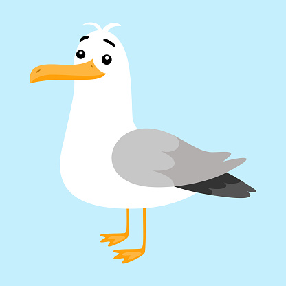 Scalable vectorial representing a funny seagull isolated on blue background, element for cute design.