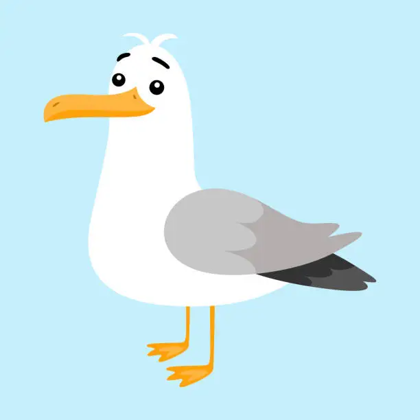 Vector illustration of Funny seagull isolated on blue background