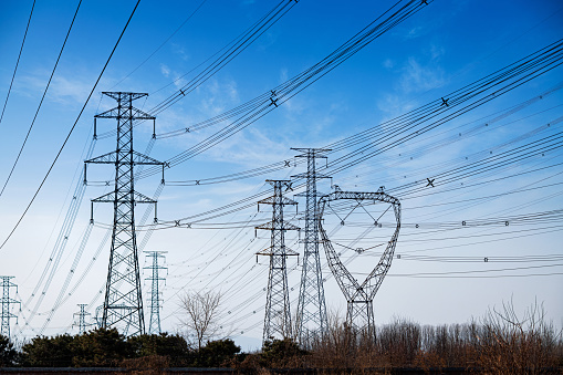 High Voltage Transmission Towers With Sky