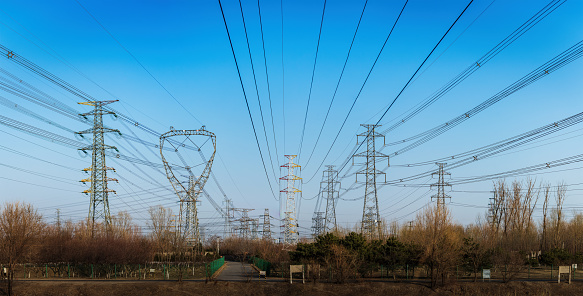 High Voltage Transmission Towers With Sky