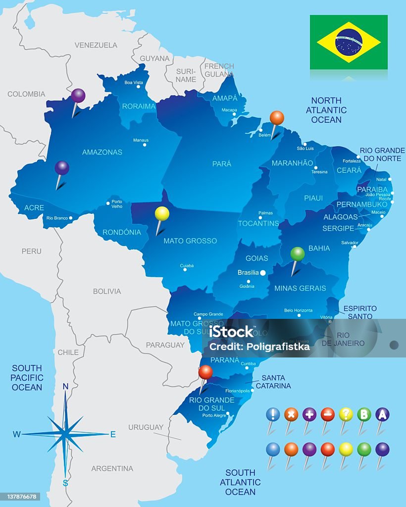 맵 브라질 - 로열티 프리 지도 벡터 아트