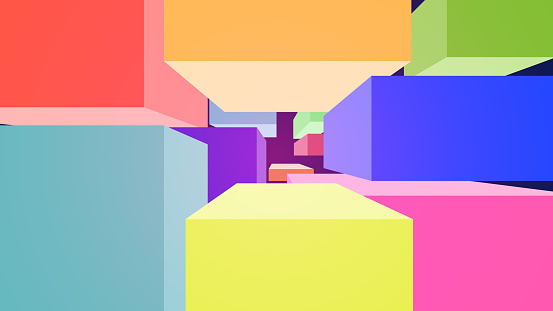 Bright colorful 3D illustration - Multi-colored blocks in perspective.