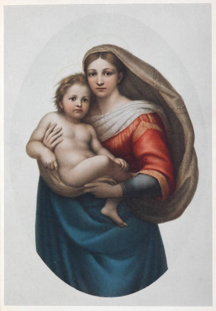 マドンナの肖像画は、子供とマドンナディサンシストとも呼ばれます。イタリアのアーティスト、ラファエル。アンティークアートやアンティーク絵画。古代イタリアのイラストを描いたヴ� - 17th century style点のイラスト素材／クリップアート素材／マンガ素材／アイコン素材