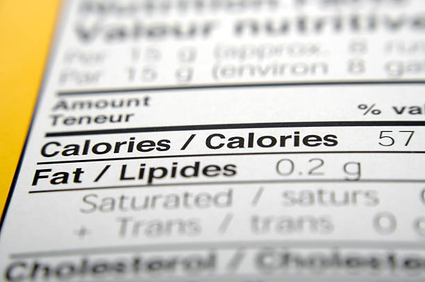 Calories Nutrition facts focused on Calories. sodium intake stock pictures, royalty-free photos & images