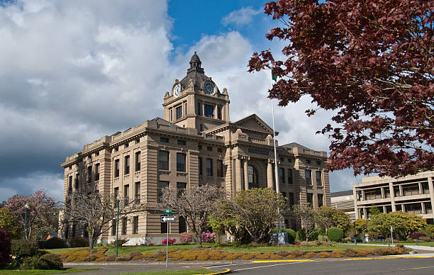 Gray's Harbor County Courthouse The Gray's Harbor County Courthouse, considered one of the most beautiful in the state is a blend of history, architecture and art. The courthouse was originally built in 1909. The Gray's Harbor County Courthouse is located in the county seat of Montesano, Washington State, USA. jeff goulden government building stock pictures, royalty-free photos & images