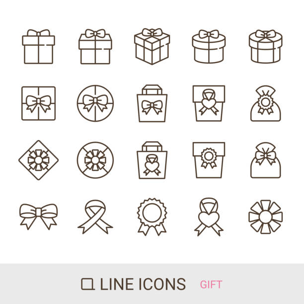 illustrazioni stock, clip art, cartoni animati e icone di tendenza di icona del sito ec, contenuto standard, regalo, involucro, icona linea - gift