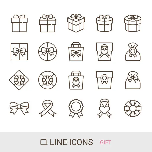 Vector illustration of EC site icon, Standard content, Gift, Wrapping, Line icon