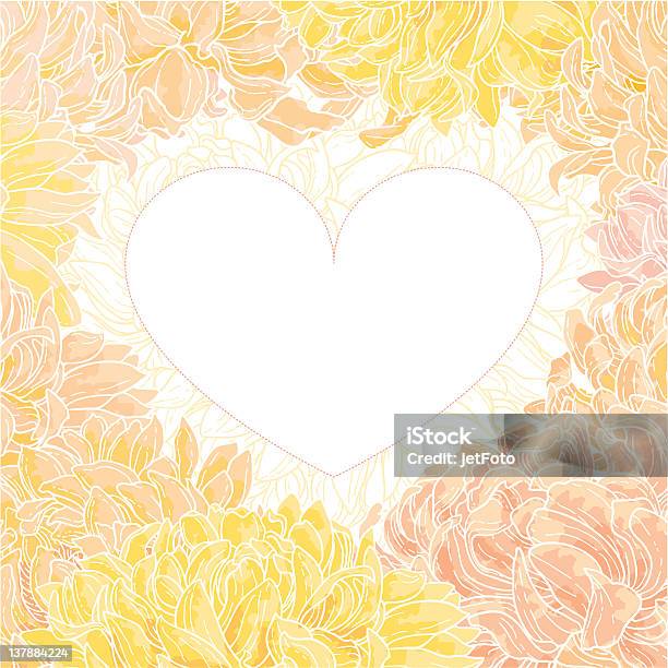 Романтические Сердце Frame С Хризантема — стоковая векторная графика и другие изображения на тему Ажур - Ажур, Ажурный, Акварельная живопись