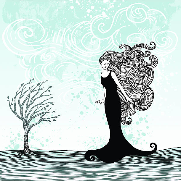 Woman in the Wind vector art illustration