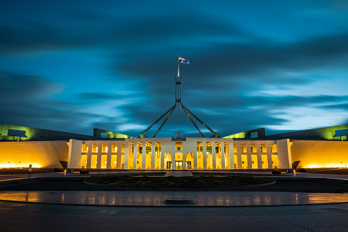 The Parliament House of Australia located in Capital Hill, Canberra in Australia, which is the centre of the city.