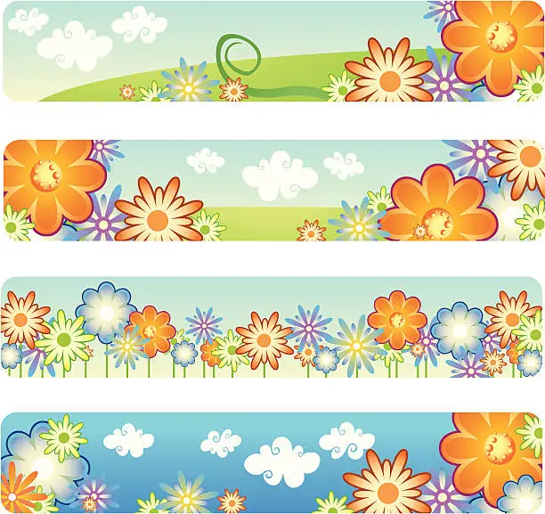 Vector illustration of clouds and flower for web banner