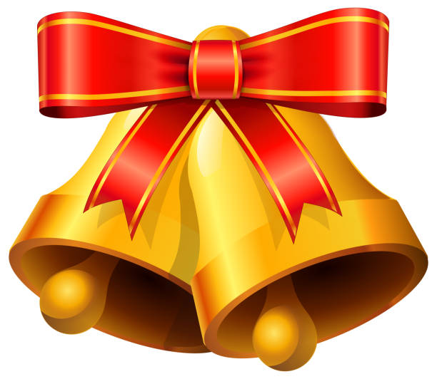 istock Two Golden Bells hung by a red ribbon (cut out) 1378896185
